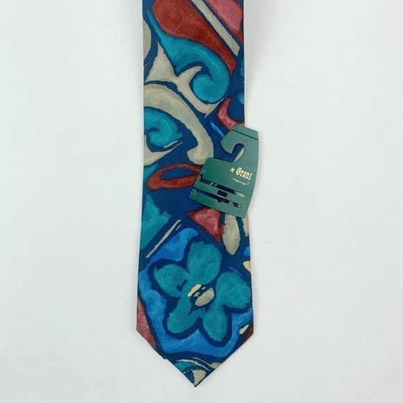 VINTAGE Sutter & Grant Men’s Tie Polyester Abstract Floral Made in USA 58 x 3.9" - Picture 8 of 9